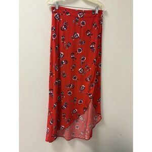 NWT Express Women's Red Floral Wrap Asymmetrical Maxi Skirt, Size M Career Wear